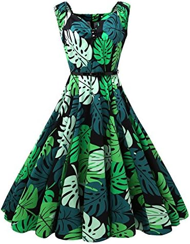 Mutelamb Women Sleeve Swing Vintage Print Doll Prom Dress Party Dresses