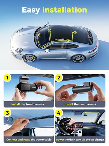 DDPAI Dash Cam for Cars, 2.5K+1080P Front and Rear, 1.9" Screen Dashcam Car Camera with WiFi, AI ISP Night Vision, Loop Recording, 24H Parking Monitor, G-Sensor, Max Support 256G, N2 Dual