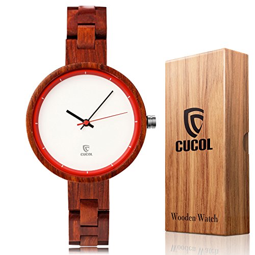 CUCOL Womens Ladies Small Strap Wooden Watches Handmade Lightweight Casual Bamboo Wristwatch with Box Gift