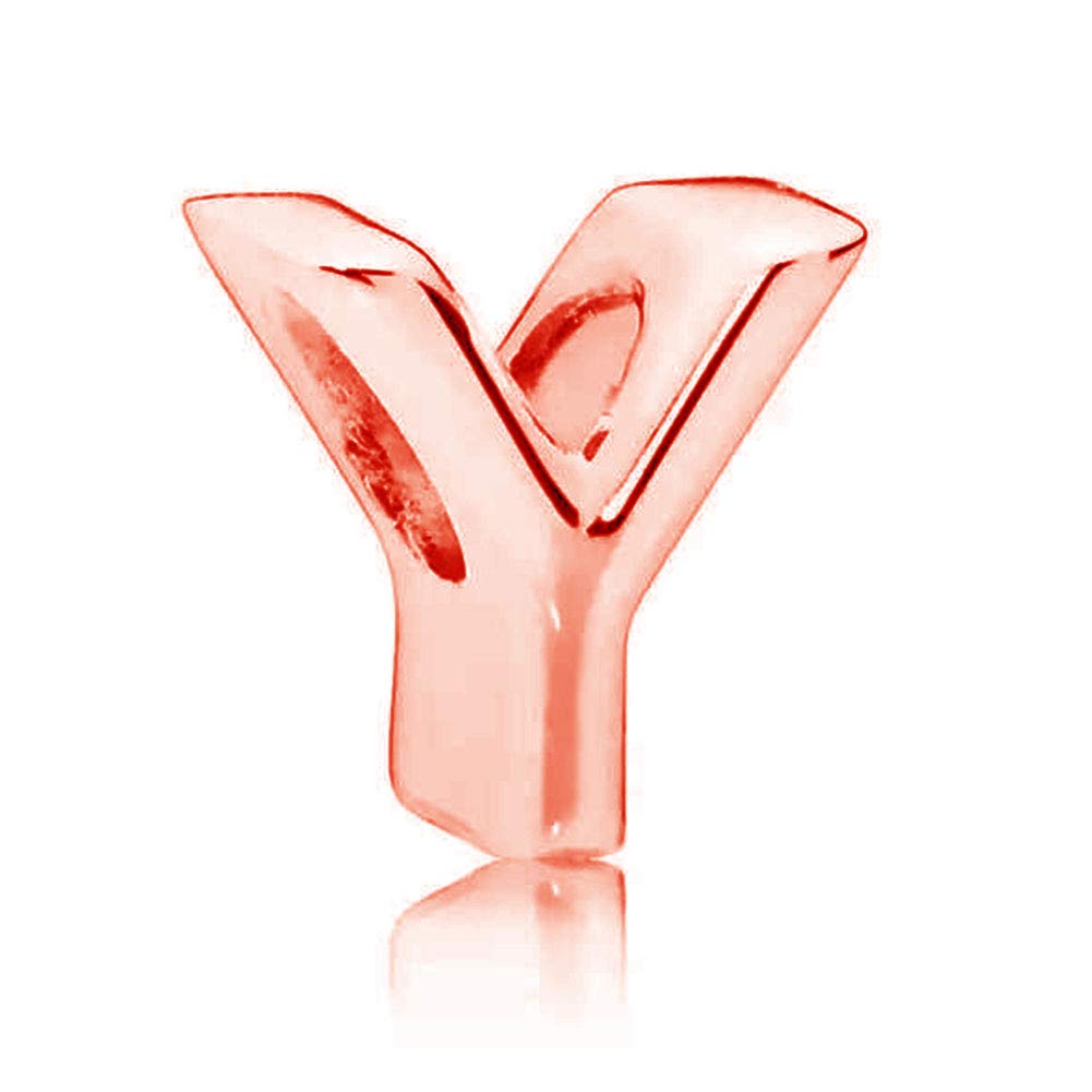 925 Sterling Silver Rose Gold Beads Alphabet Charms Letter Initial Y Charm Anniversary Charm Words Charm fits Pandora Charms Bracelet (Y)