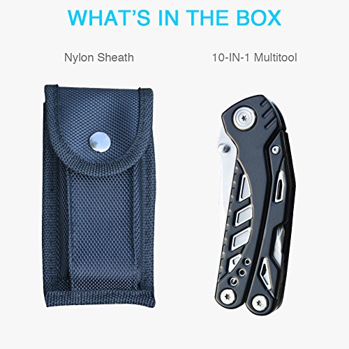 Multitool Knife Pohaku 10-in-1 Multi Purpose Pocket Knife Pliers tool Nylon Sheath Durable German Stainless Steel for Survival, Camping, Fishing, Hunting, Hiking, House and Office