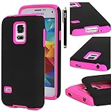 S5 MINI Case, E LV GALAXY S5 MINI Case - SHOCK ABSORPTION / HIGH IMPACT RESISTANT Full Body Hybrid Armor Protection Defender Case Cover for Samsung Galaxy S5 Mini SM-G800 with 1 stylus and 1 Microfiber Cleaning Cloth - HOT PINK