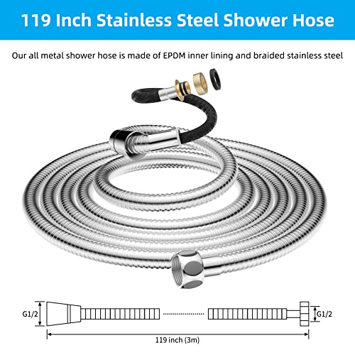 Hibbent All Metal Extra Long Shower Hose 119 inch(9.8 foot) Bathroom