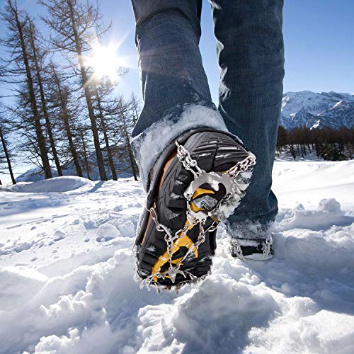 Ice Snow Grips Crampons,TURNRAISE Traction Cleats with 19 Spikes System Safe Protect for Walking, Ice Fishing, Climbing and Hiking on Snow and Ice (X-Large)