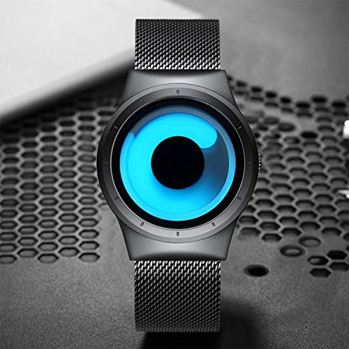 Mens Black Watches Men Waterproof Unique Design Cool Wrist Watch Stainless Steel Mesh Watch for Men Blue