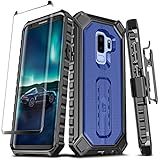 Samsung Galaxy S9 PLUS Case, ELV [Croco Series] Premium Holster Defender Belt Clip Rugged Case - Curved Glass Screen Protector & Kickstand for Samsung Galaxy S9 Plus (DARK BLUE/BLACK)
