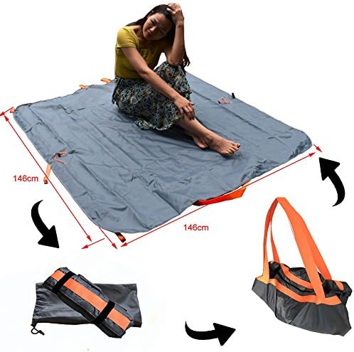Picnic Blanket Mat Outdoor Camping Mat Portable Beach Blanket Waterproof and Quick-drying Folds into a Compact Tote Bag for Picnic, Beach, Travelling, Backpack, BBQ and Hiking (Gray)
