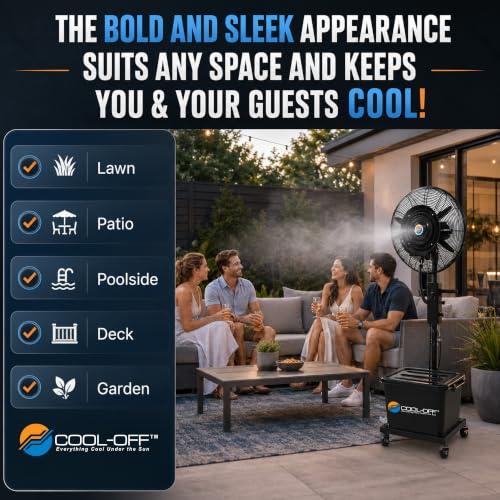 Cool-Off™ 10 Gallon water tank Tropic Breeze Portable Misting Fan with 90 Degree Oscillation (Midnight Black)
