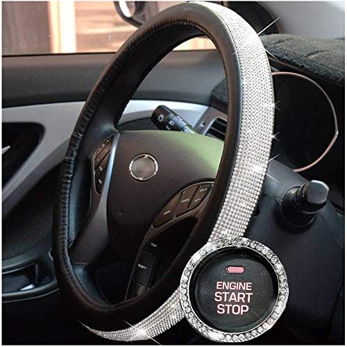 Cystal Steering Wheel Cover,with PU Leather Bling Bling Rhinestones,Black & Silver (Bling Cover)