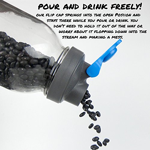 Drink, Pour, Store! Wide Mouth Mason Jar Flip Cap Lid by County Line Kitchen with Airtight, Leak-Proof Seal and Innovative Flip Cap (REGULAR MOUTH, Blue, 1 Pack)