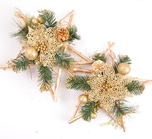 OOLLWW Christmas Tree Topper Star 12"Handmade Artificial Christmas Toppers Accessories Decor Gold Star Pack of 2
