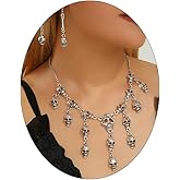 NOVYRA Gothic Skeleton Jewelry Set For Women Punk Vintage Gold/Silver Skull Tassel Charm Necklace Earrings Set Halloween Costume Jewelry Accessories