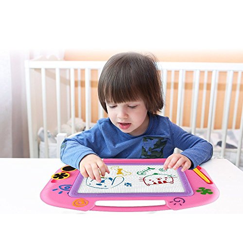 asika Magnetic Drawing Board for Kids & Toddlers, Erasable Colorful Magna Doodle Toys Writing Sketching Pad with 1 Pen & 2 Stamps, Travel Size (Pink) - Thumbnail 3