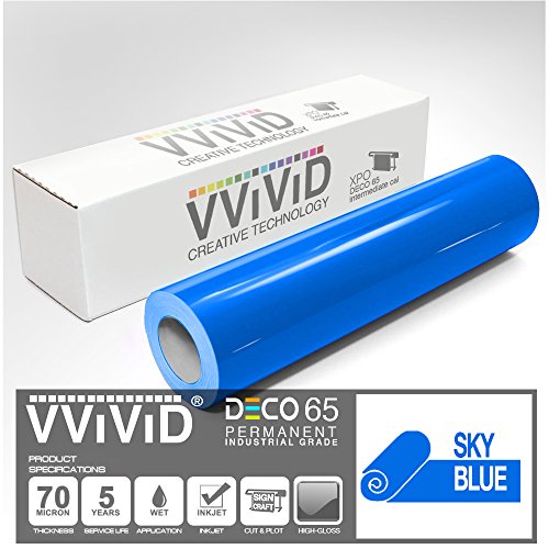 VViViD Sky Blue Gloss DECO65 Permanent Adhesive Craft Vinyl for Cricut, Silhouette & Cameo (7ft x 11.8" Roll)