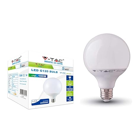 V-TAC 17W (100W) Energiesparende G120 Globus LED Birne mit Samsung Chip E27 ES Edison-Gewinde 6400 Kelvin Tageslichtweiß