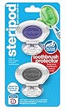 Steripod Clip-on Toothbrush Protector (2-Pack Clear Purple & Clear Silver) I Protects Against Soap, Dirt and Hair I For Travel, Home, Camping