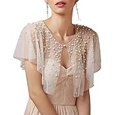 Mopmap Pearls Wedding Capes Shawl Wrap Shrug Bridal Evening Dress Jackets Flapper Bolero Cover Up for Party Formal