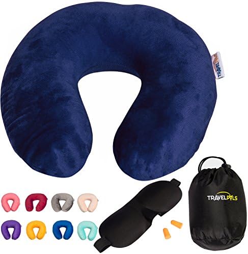 Airplane Neck Pillow 3-In-1 Set - Dark Blue Memory Foam Airplane Pillow &amp; Flight Pillow (Travel Pillows For Airplanes, Neck Pillow For Airplane Travel)