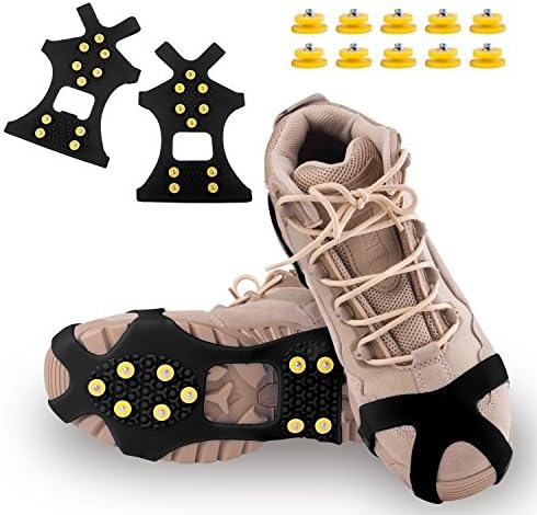 DUALF Traction Cleats, Snow Grips Ice Creepers Over Shoe Boot,Anti Slip 10-Studs TPE Rubber Crampons with 10 Free Studs for Footwear (Blue/Black)