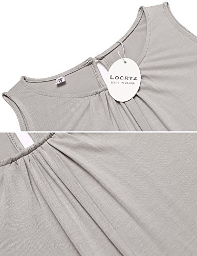 Locryz Women's Summer Sleeveless Pleated Cotton Cami Tank Tops(M, Gray)