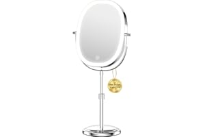 DeLanges 9″ Makeup Mirror with Lights, 7X Magnification, Height Adjustable Vanity Mirror, Rechargeable 3 Color Lighting Mode,