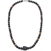 Triple Protection Beaded Necklace for Men, Healing Crystal Tourmaline Necklace Real Tiger Eye Obsidian Hematite Black Onyx Beads Necklace for Men, Premium Mens Beaded Jewelry Gifts for Stress Relief