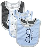 Calvin Klein Baby Boys' Bibs, Blue/Dark Gray, One Size (Pack of 3)