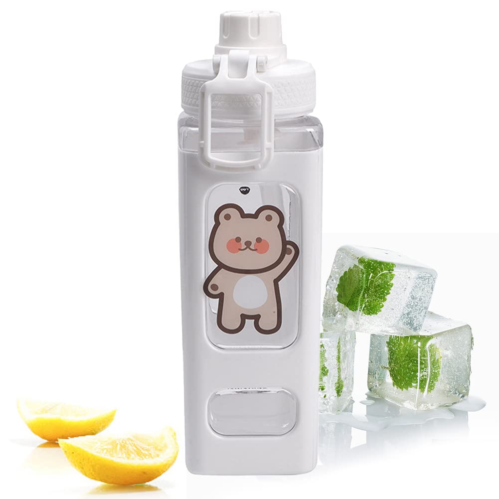 700ml Water Bottle with Straw,Cute Sports Water Bottle with Sticker,Kawaii Drinking Bottle,Large Capacity Reusable Leak Proof Sports Drink Bottle for School Office Outdoor Sports Kids Girls Boys,White