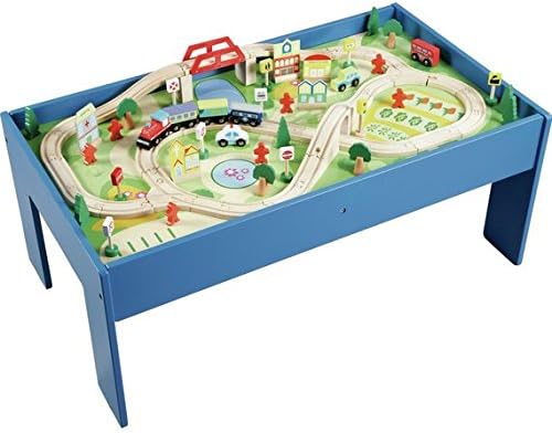 Chad Valley Wooden Table and 90 Piece Train Set. by DesignaFriend