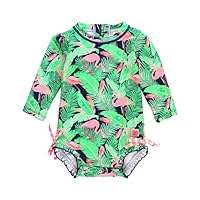 RuffleButts Baby Girls UPF 50+ Sun Protection Floral Printed Long Sleeve One Piece Rash Guard Swimsuit with Zipper