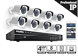 LaView 4-Megapixel (2688 x 1520) 16 CH PoE NVR Security Cameras System - 8 4MP Bullet IP Surveillance Cameras, 100ft Night Vision, Pre-Installed 3TB Hard Drive
