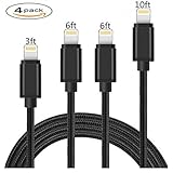 [4 Pack]Lightning Cable, (3FT 6FT 6FT 10FT) Nylon Braided Charger Cable Cord Lightning to USB Cable Support iPhone 8/X 7/7 Plus/6/6s/6 Plus/6s Plus, iPad Pro/Air/mini,iPod（Black)