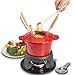 VonShef Fondue Set with 6 Forks Stylish Cast Iron Porcelain Enamel Pot Makes All Styles of Fondue Such as Cheese and Chocolate 63 fl oz Capacity 12pc Set Red