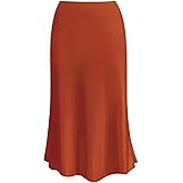 Raincol Womens Leopard Print Skirt Trendy Summer Midi Long Length Silk Satin High Waist Elastic Skirts