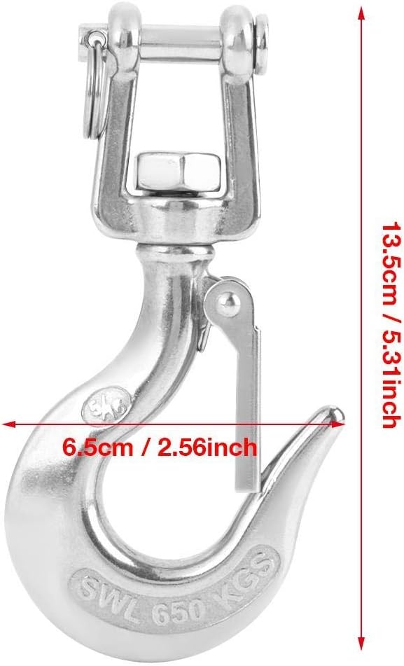 Duokon 304 Stainless Steel Swivel Lifting Hook with Latch Rigging Accessory (650kg/1000kg)(13.5 * 6.5cm/5.31 * 2.56in) - Image 3