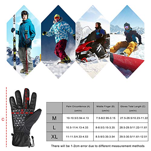 WESTGIRL Winter Ski Gloves, 3M Thinsulate Warm Windproof Waterproof Gloves for Men Women, Touchscreen Cold Weather Outdoor Gloves for Running, Cycling, Skiing, Climbing