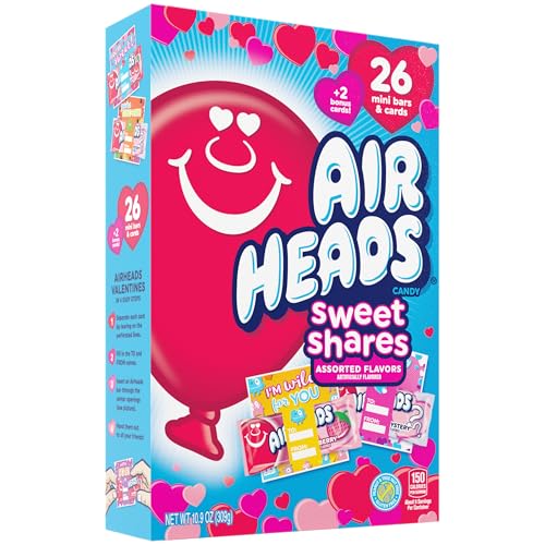 AIRHEADS CANDY, VALENTINE’S DAY ASSORTED FLAVORS EXCHANGE BOX – INCLUDES 26 MINI BARS & CARDS