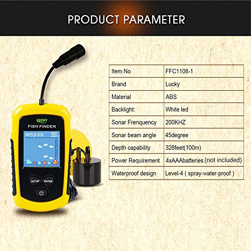 Lixada Sondeur De Poisson Filaire Portable Couleur Pêche Capteur Lcd 100 M De Profondeur Echolot