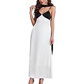 VAFADRESS Satin V Neck Sleeveless Spaghetti Strap Backless Cocktail Party Maxi Dress for Women