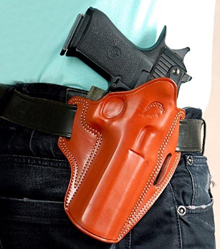 LEATHER PANCAKE (OWB) HOLSTER FOR DESERT EAGLE, FITS ALL CALIBARS WITH 6'' BARREL (BROWN COLOR, RIGHT HAND DRAW)