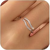 925 Sterling Silver Ocean Wave Ring for Women,Cubic Zirconia Dainty Wave Ring for Mother Daughter 14K Gold Plated Adjustable Minimalist Opening Ring Jewelry Gift for Birthday Wedding Valentine's Day