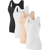 Air Curvey 4 Pack Tank Top for Women Basic Undershirt Tanks Sleeveless Casual Shirts Soft Seamless Layering Tops