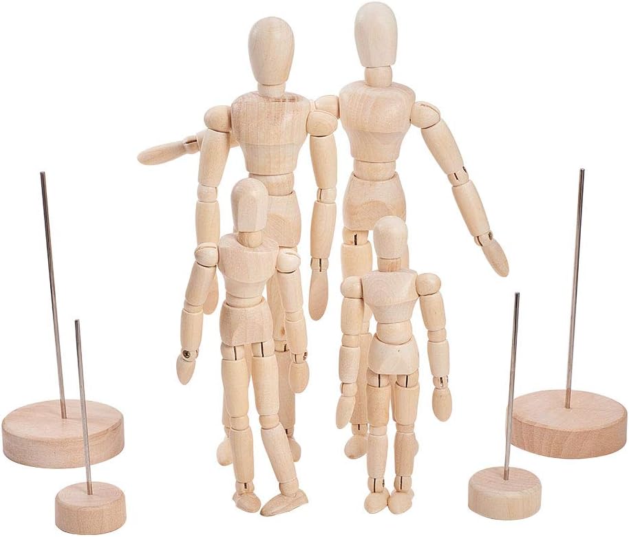 WANDIC Wooden Manikin Blockhead, 4 Pcs Wood Artist Figure Model for Sketch Charcoal Home Office Desk Decoration Gift - Image 4