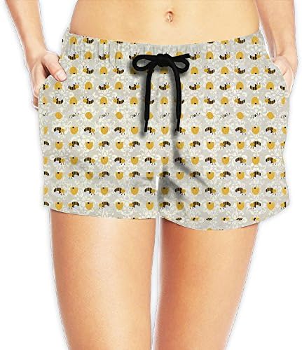 Cute Golden Bumble Bee Design Women Quick Dry Sexy Golf Beach Shorts With Pocket
