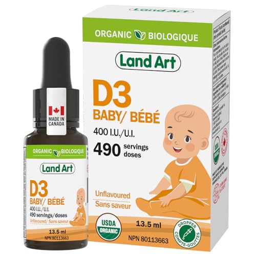 Vitamin D3 Drops for Babies - Certified Organic - Bone and Teeth Development - Easy Dosing - GMO-Free - Gluten-Free - Made in Canada - Supports Immune System - 400 IU per Drop - 490 Servings - 13.5ml