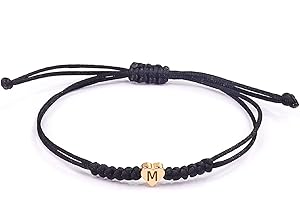 Black Initial Bracelet Initial M Charm Letter Bracelets for Women Men Teen Girls Handmade Rope Braided Initial Bracelets Hear