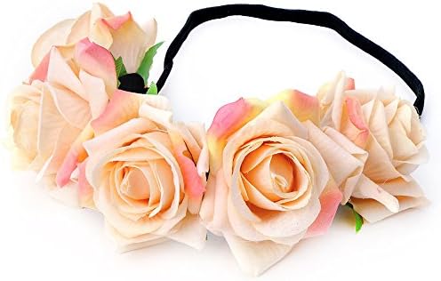 HRYKJ Rose Flower Crown Garland Festival Wedding Hair Wreaths Headbands (yellow)