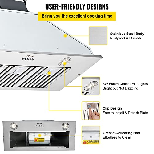 VEVOR Insert Range Hood, 800CFM 3Speed, 36 Inch Stainless Steel Built
