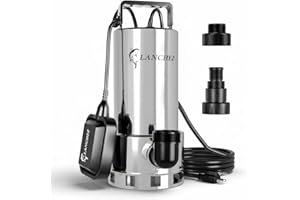 LANCHEZ 1.6HP Stainless Steel Sump Pump, 5500GPH High Flow Submersible Water Pump with Float Switch, Automatic Transfer Water Pump for Pool Basement Flooded Pit Sewage Sink Tub with 16ft Cord