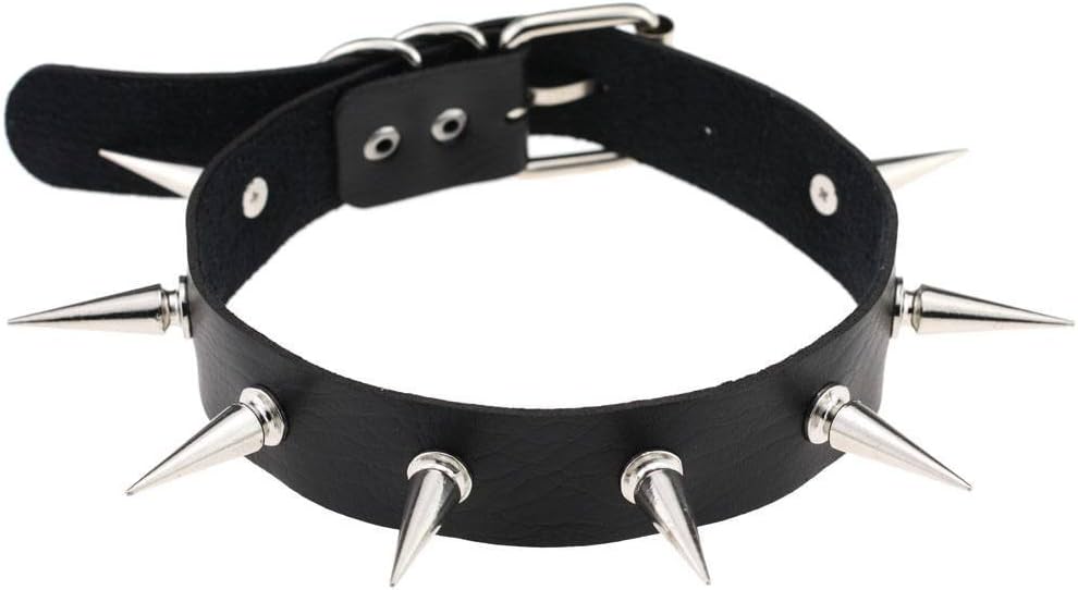Women Night Club PU Punk Gothic Spikes Choker Collar Necklace Black